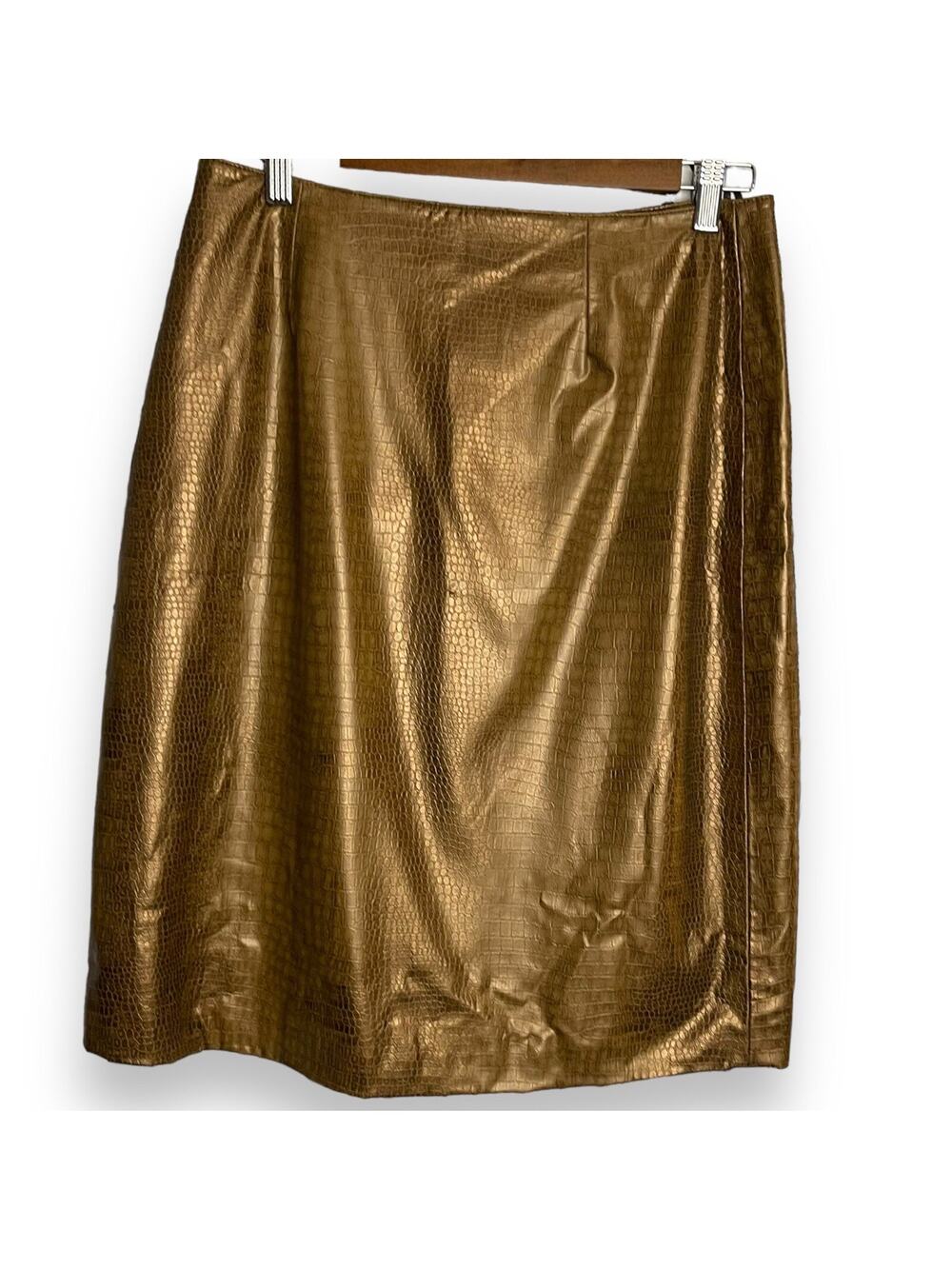 OCI Faux Leather Skirt Women's 11 Juniors Golden Brown Embossed Chic Modest New